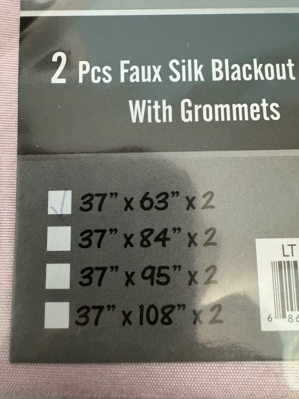 K86 TWO Piece Faux Silk Blackout Curtains With Grommets in Light Pink 37” x 63”